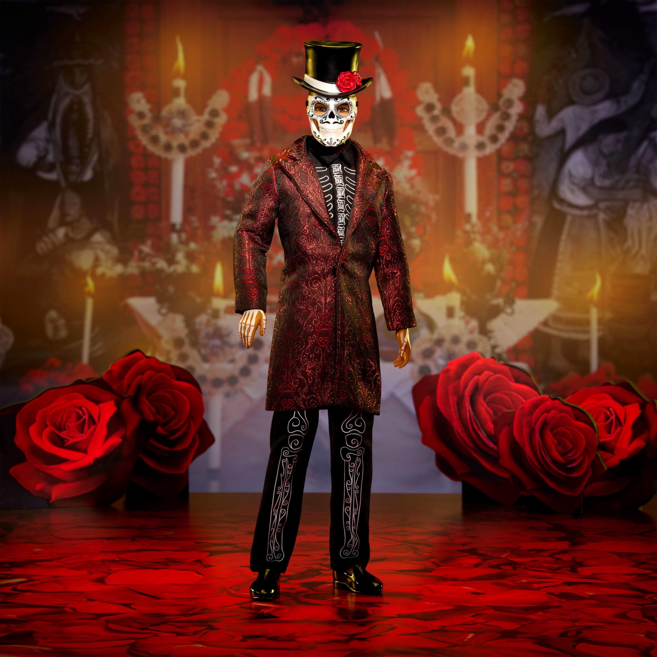 Barbie 2026 Día De Muertos Ken Doll in Knee Length Jacket and Removable Calavera Mask and Hat