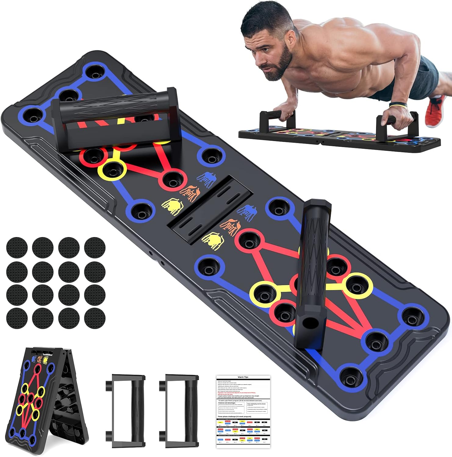 BYXAS Push Up Board 15 in 1 Home Workout Equipment Multi-Functional Pushup Stands System Fitness Floor Chest Muscle Exercise Professional Equipment Burn Fat Strength Training Arm Men & Women Weights