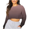 thumbnail image 3 of HVOBTTY Women's Long Sleeved Sweatshirts, Fall and Winter Tops for Women, Women's Casual Fashionable Printed Round Neck Long Sleeve Cropped Pullover Sweatshirts Brown, Brown, 3 of 5