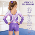 thumbnail image 5 of Gymnastics Leotards for Girls, Long Sleeve Sparkly Dancewear with Shorts Ballet Tumbling Outfit for 3-12 Years, 5 of 9