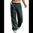 thumbnail image 3 of Pantalones A Rayas para Mujer, de Color Block, Cintura Alta, Pierna , Informales, para Trabajo y Oficina. Verde Oscuro M, 3 of 10