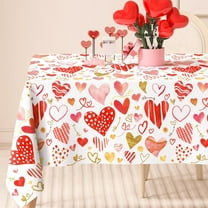 AnyDesign Valentine''s Day Rectangle Tablecloth Watercolor Red Pink Glitter Heart Fabric Table Cloth Washable Table Cover for Wedding Anniversary Home Holiday Picnic, 60 x 102 Inch
