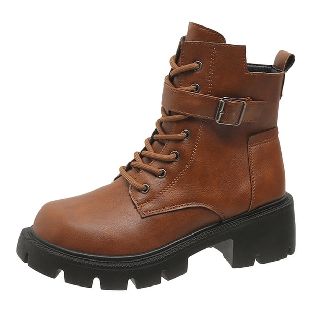 NECHOLOGY Botas Mujer Adulto Femenino Zapatos Botines para mujer Botas Mujer/Invierno Botas De Moto Estilo Británico Suela Gruesa Hebilla De Cinturón Botas Retro Botas Grandes (Brown, 9)
