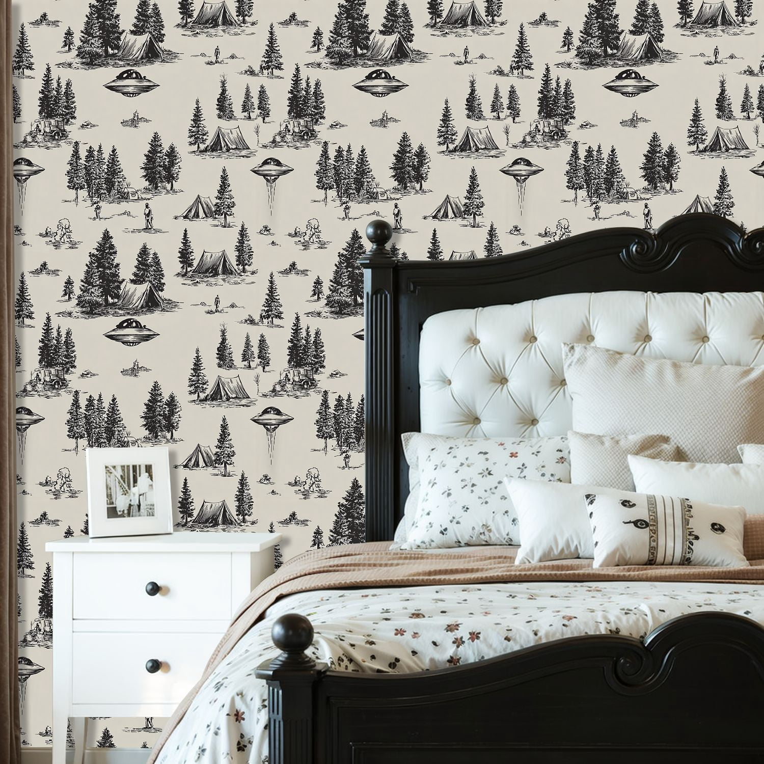 Peel and Stick Wallpaper Encounter Forest Tents Camping Scene Wall Mural 23.6in x 9.8ft Self Adhesive Removable Wall Paper Renter Friendly Wallpaper for Nursery Bedroom Cabinets