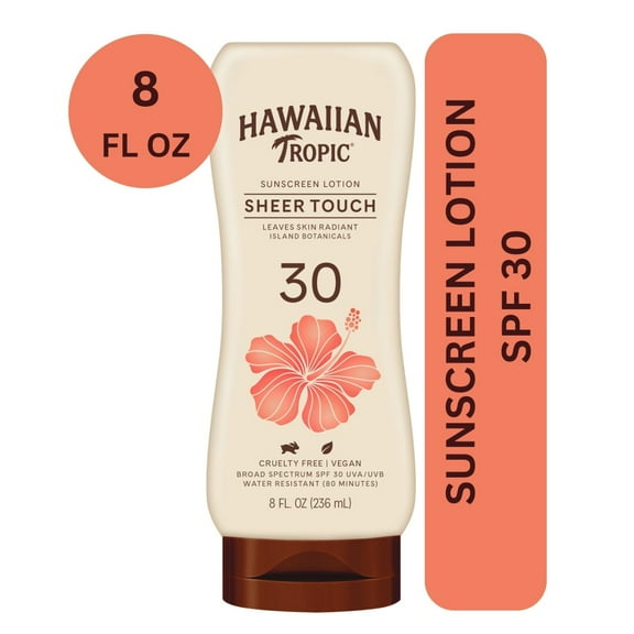 Pack of 2 Hawaiian Tropic Sheer Touch Ultra Radiance Sunscreen Lotion SPF 30 With Island Inspired Botanicals, 8 fl oz (Package May Vary)