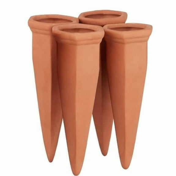 Watering Clay Cone, Set of 4 Watering Accessory, 1L Plastic or Wine Bottles, Terracotta