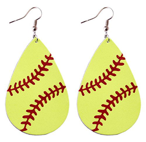 StylesILove Women Teen Girls Baseball Games Teardrop Leather Dangle Earrings 