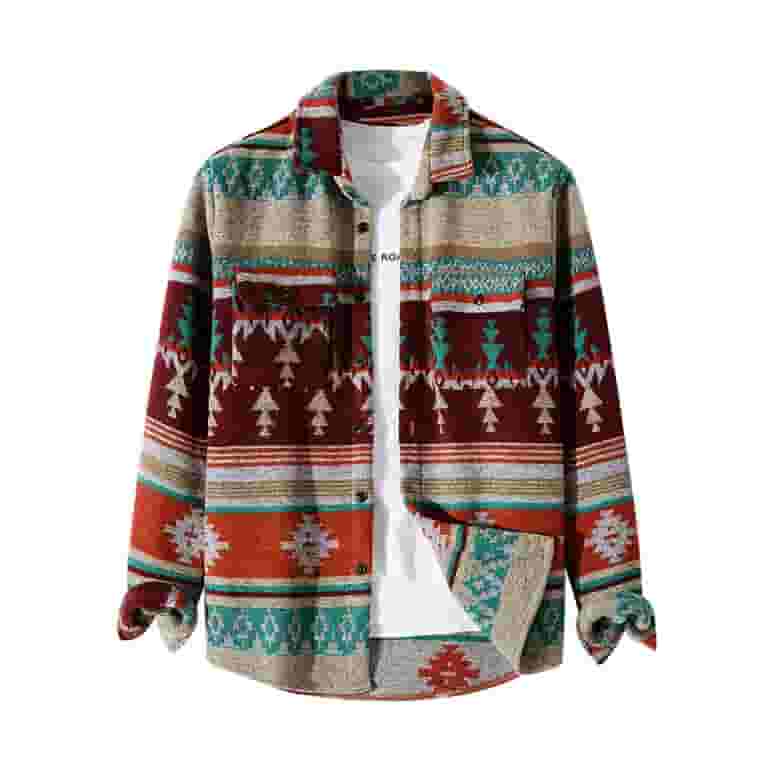 ZAFUL Tribal Geometric Ethnic Aztec Printed Blend Wool Shirt