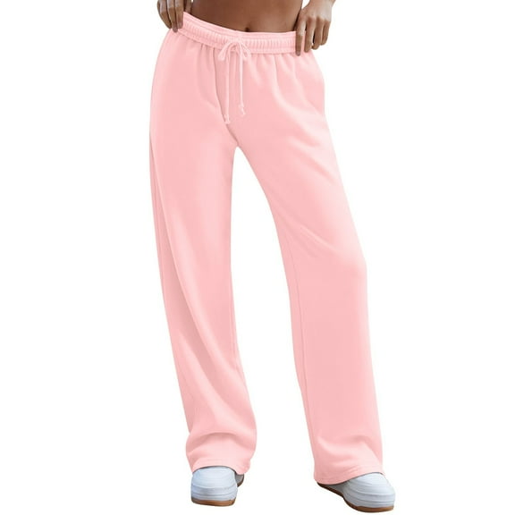 Resicozy Womens Wide Leg Sweatpants High Waisted Baggy Lounge Solid Color Pants Drawstring Athletic Joggers with Pockets Pink XL