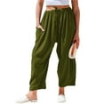 thumbnail image 3 of WCMZJ Womens Linen Wide Leg Pants Casual Loose Drawstring Summer Beach Travel Vacation Palazzo Harem Pants with Pockets Army Green M, 3 of 8