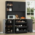 thumbnail image 2 of Buffet Cabinet With Pull-Out Shelves, Countertop & Door Storage, Tall Kitchen Pantry Hutch, 3-Tier Organizer for Dining Room, Black, 2 of 10