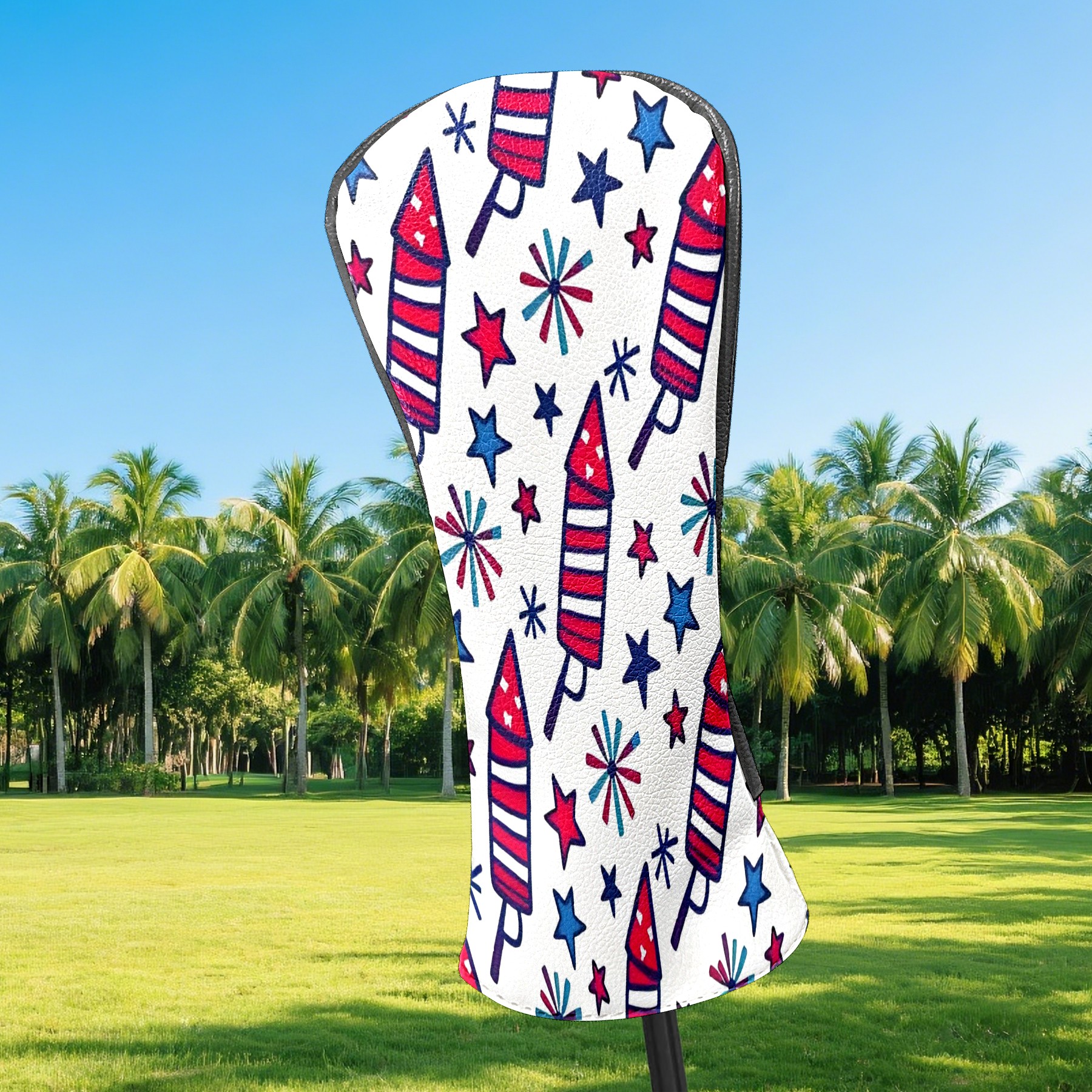 Golf Club Covers, RedBlue FireworkRocket Premium PU Leather Driver Hybrid Putter Head Covers with Velvet Lining, Waterproof Golf Gifts for Men Women