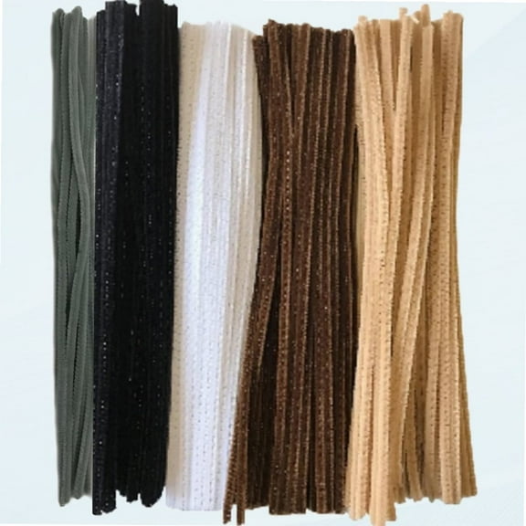 100 Chenille Craft Pipe Cleaners 29cm x 6mm Brown White Black Flesh And Gray