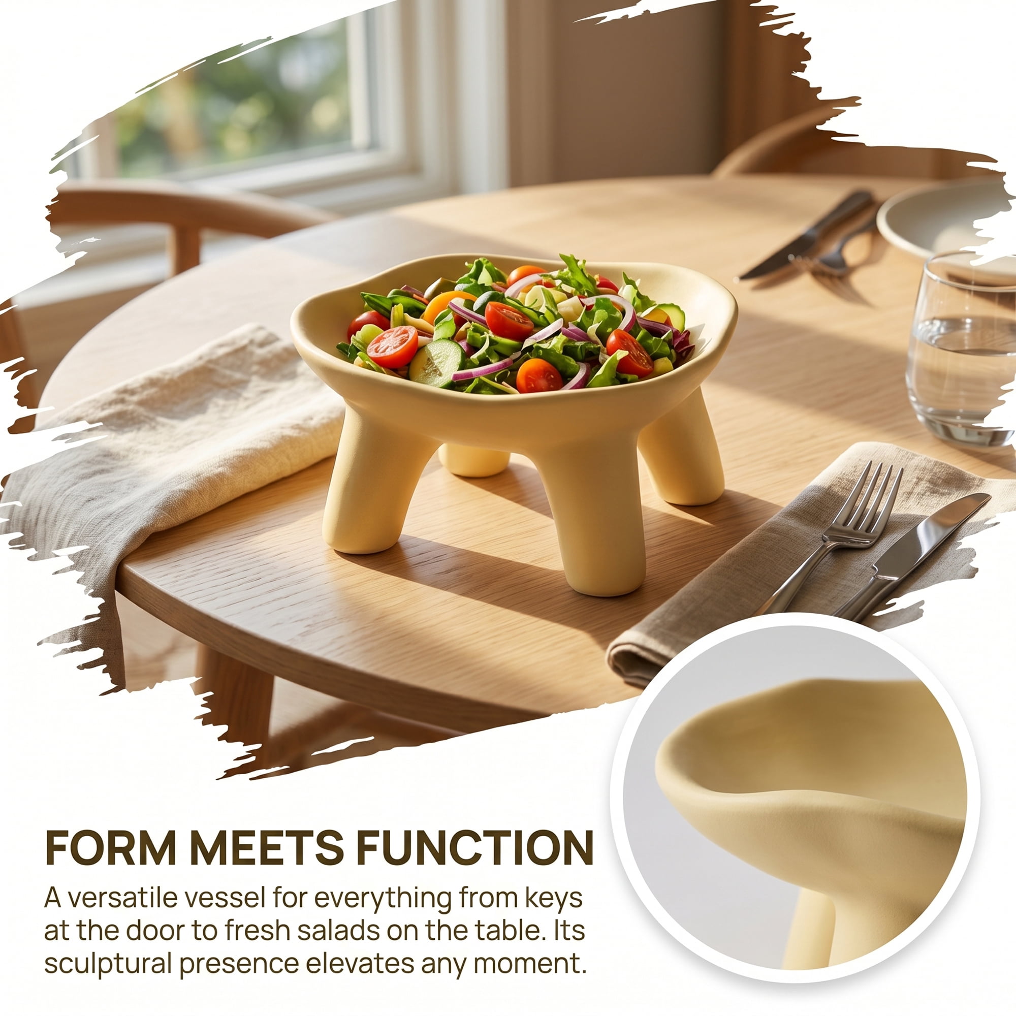 Unique Bargains Ceramic Pedestal Footed Jewelry Tray Bowl Light Yellow 8.1*8.1*3.9inch