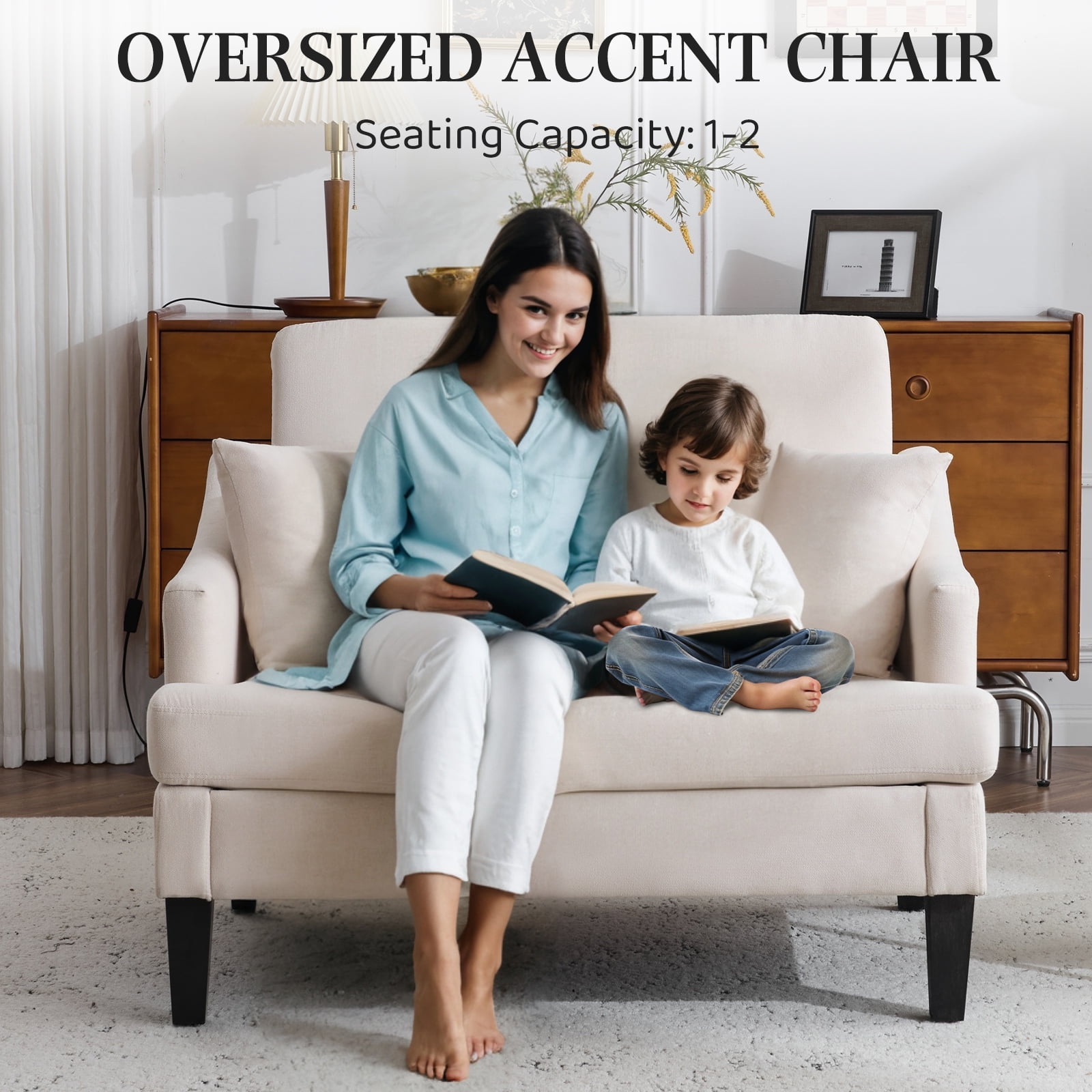 Bezseller Oversized Accent Chair with High Back, Armchair for Living Room or Bedroom, Beige