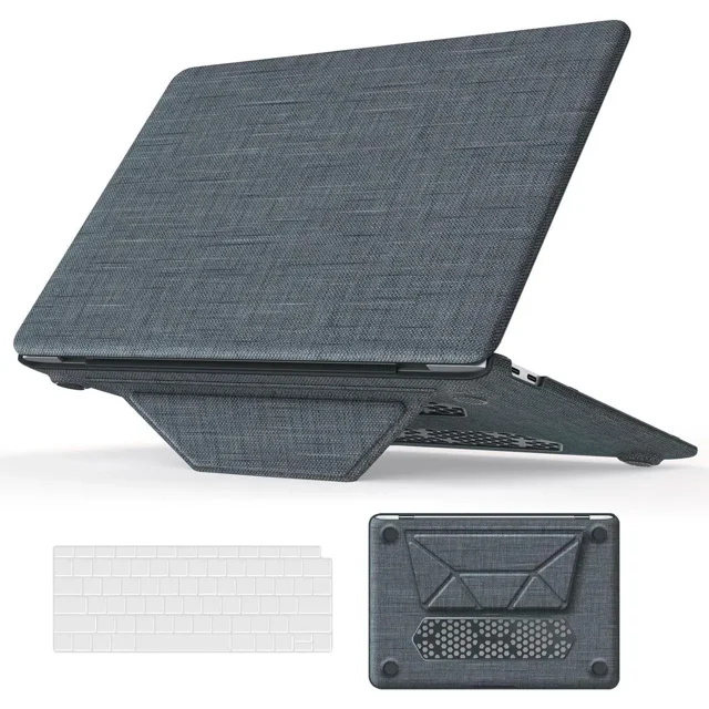 Compatible for MacBook Air 13 inch Case 2018-2021 M1 A2337 A2179 A1932 with Retina Display, Fabric Textured Hard Shell with Foldable Kickstand & Keyboard Cover for MacBook Air 13'' Case