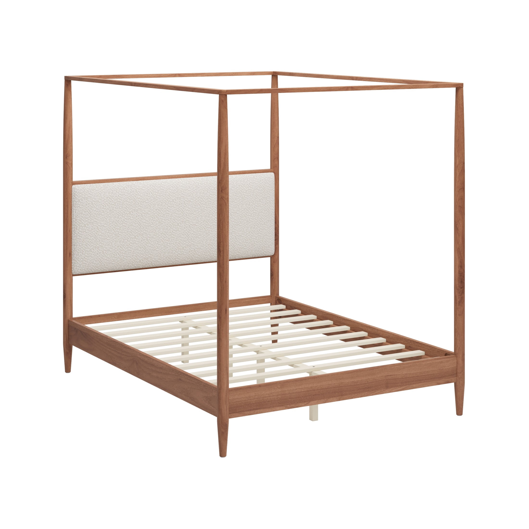 Christopher Knight Home Modern Queen Solid Wood Bed Frame with Boucle Upholstered Headboard, Walnut