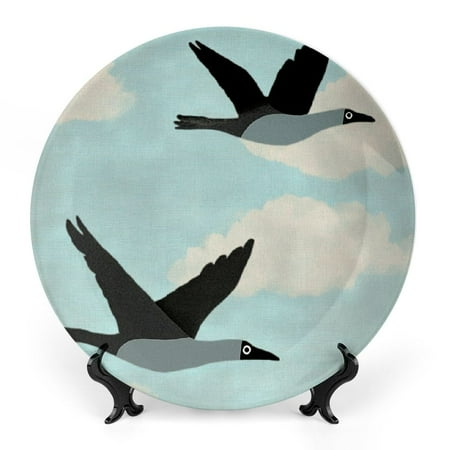 

Zhiwo Birds Sky Clouds Bone China Decorative Plate Room Decoration Material Sturdy Base Easy Installation 8x8inch