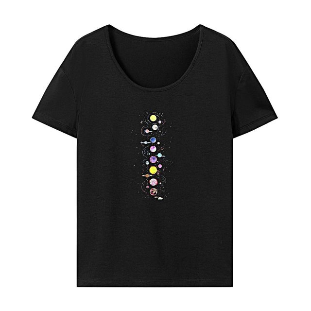 Camiseta para mujer, ropa de verano, Top de manga corta para vacaciones, playa, trabajo, mujer Negro
