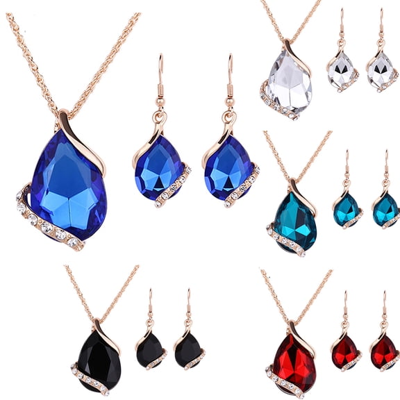 Ludlz 3PCS Women's Fashion Rhinestone Choker Chain Necklace Drop Earrings Jewelry Set