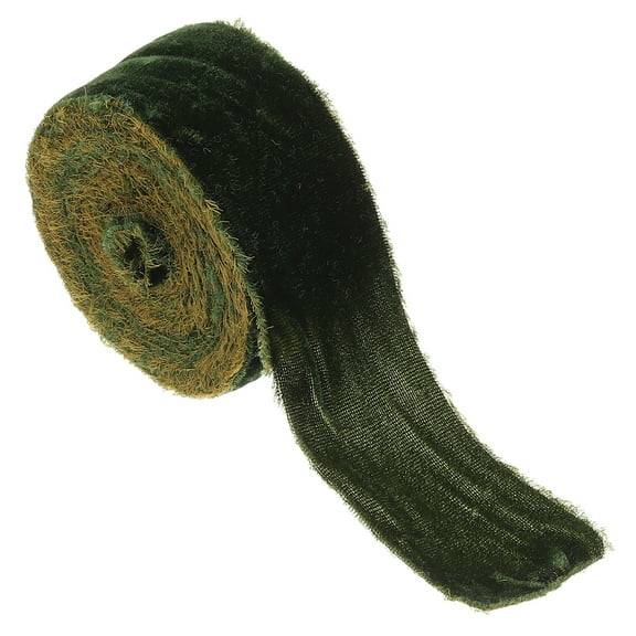 Velvet Ribbon for Gift Wrapping 1-1/2 Inch x 3 Yard Handmade Frayed Vintage Ribbons, Dark Green