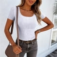 thumbnail image 6 of Garbnen Women Ribbed Shirt Knitted Square Neck Women Tops Short Sleeve Slim Fit Spring Stretch Basic Tunic Sweaters for Women White L, 6 of 7