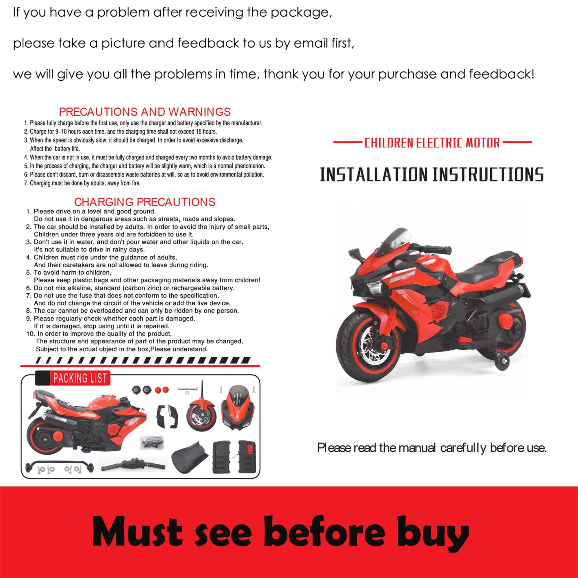 CIPACHO 12V Battery Motorcycle, Rechargeable Kids Ride On Car with Training Wheels Electric Cars Motorcycles, RED CIPACHO 12V Battery Motorcycle, Rechargeable Kids Ride On Car with Training Wheels Electric Cars Motorcycles, RED