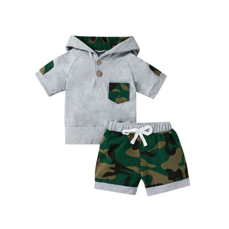 

Hirigin Baby Boys Short Sleeve Hooded Top Camouflage Shorts 2 Pcs Casual Summer Outfit