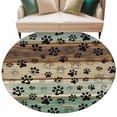 thumbnail image 2 of Teal Brown Large Round Rug 8 FT, Non Slip Living Room Area Carpet, Pet Paw Printed Farmhouse Dog Claws Wood Grain Washable Soft Circle Rug Non-Shedding Floor Carpet for Bedroom Office Dining Room, 2 of 9