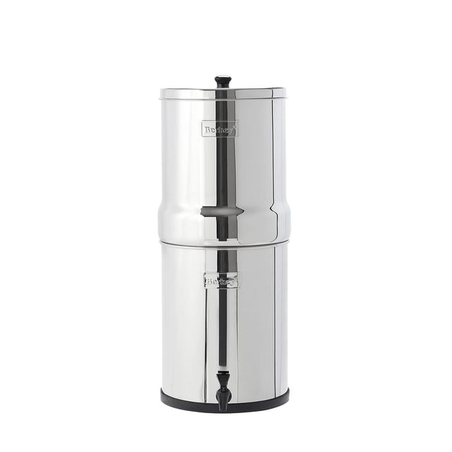 Royal Berkey Sistema de filtro de agua para encimera de acero inoxidable alimentado por gravedad, 3,25 galones con 2 filtros auténticos Berkey Elements BB9-2 negros
