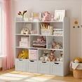 thumbnail image 4 of Noelse Toy Storage Cabinet and Kids Bookcase with 4 Movable Drawers and 8 Open Shelves Toy Chest Shelf Organizer with Hidden Wheels for Playroom Nursery Kids Room,Gray, 4 of 11
