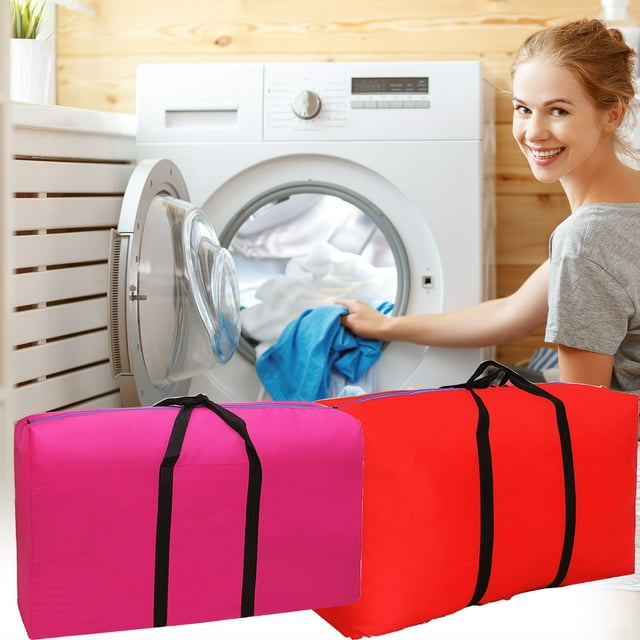 Bolsas para guardar ropa, bolsa grande para guardar ropa, capacidad de 100L, plegable, tela 600D, cremallera resistente, asas reforzadas, roja, rosa, para edredones