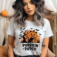 thumbnail image 3 of Purrrkin Patch Cat T-Shirt for Adults, Funny Pumpkin Kitty Graphic Tee, Navy, Size S, 3 of 6