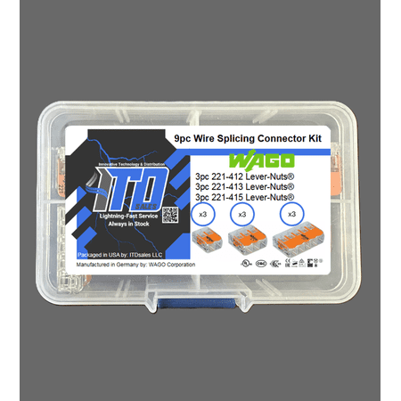 WAGO Lever Nut 9pc Wire Splicing Connector Kit with Case. WAGO Lever Nuts 221-412, 221-413, and 221-415.