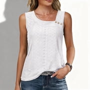 WHLBF Womens Tank Tops Plus Size V-Neck Sleeveless T-shirt White 2XL