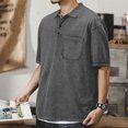 thumbnail image 2 of LTTVQM Mens Tee Chest Pocket Short Sleeve Blouse Pigment Washed Polo Collar Breathable Walking Casual Shirts Dark Gray M, 2 of 6
