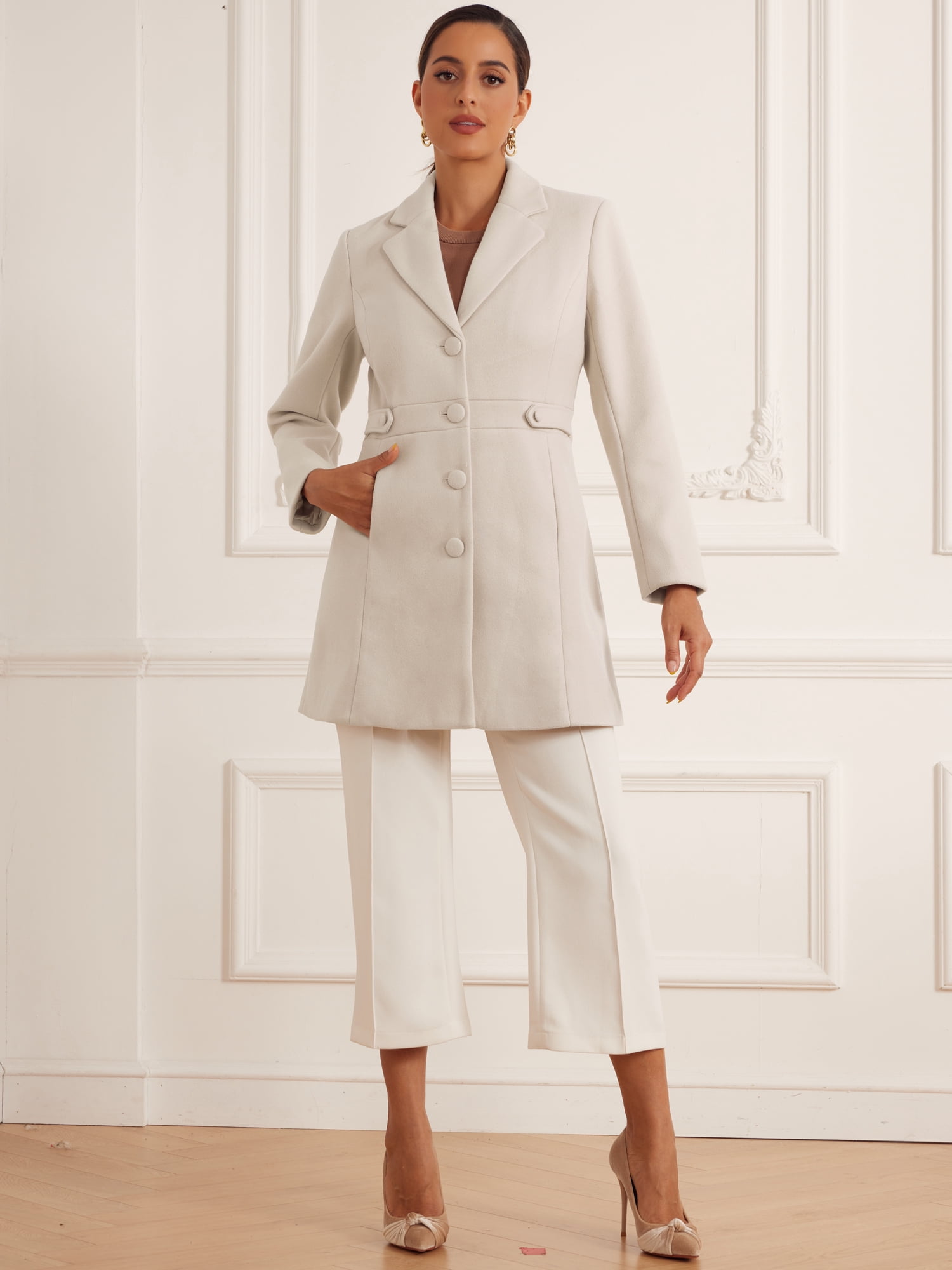 DARING DIVA Women's Single Breasted Button Down Outerwear Pea Coats Apricot L