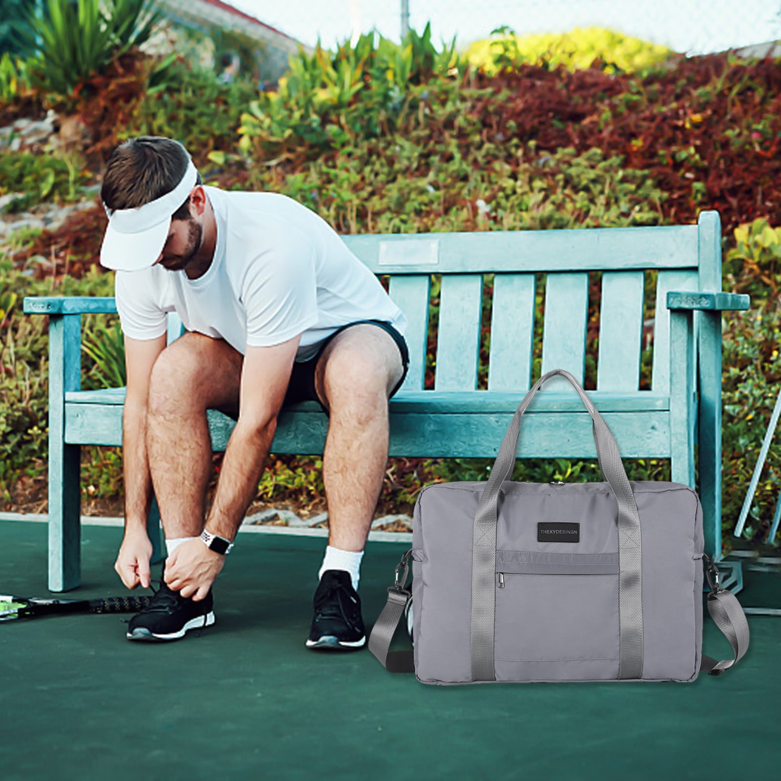 LACKUST Large Travel Tote, Expandable Gym Tote, Carry On Overnight, Trolley Sleeve, Wet Pocket, Travel Duffel Bags,Gray