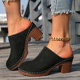 thumbnail image 2 of Dakaela Womens Mules Pumps Closed Round Toe Slip on Heels Clogs Suede Chunky Stacked Heel Slide Sandals Backless Casual Dressy Shoes Size 6-10 Black, 2 of 9