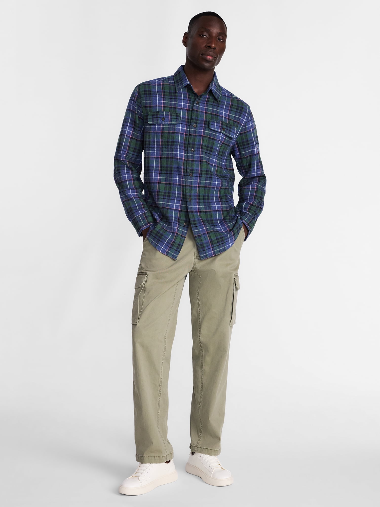 George Men's and Big Men's 100% Cotton Plaid Flannel Shirt with Long Sleeves, Sizes XS-3XL, 2XB-5XB & Tall XLT-3XLT