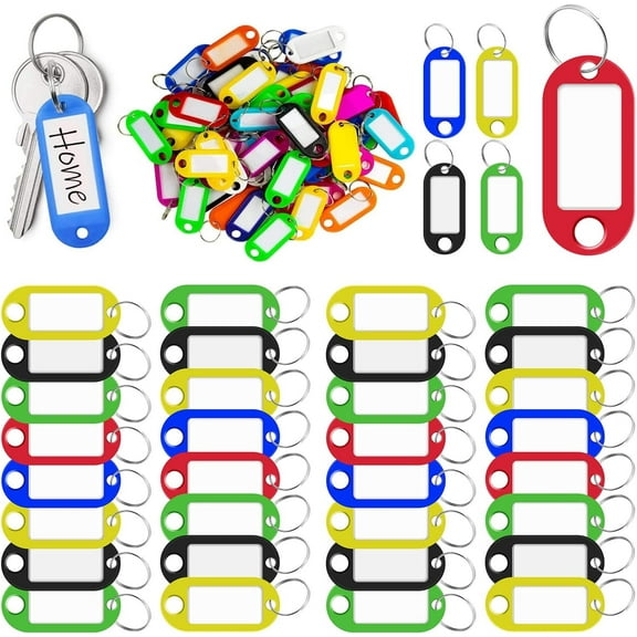 Plastic Color Key Tags with Paper Inserts Split Rings, Pack of 50 Key Fobs Labels ID Keyring Tags, Blank Paper Labels Transparent Covers, Tough Plastic Key Tags, Label Windows, Assorted Colors