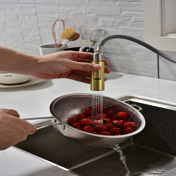 16.5" Brushed Gold Sensor Kitchen Faucet - Touchless Pull-Down Sprayer with Dual Mode, Single Hole Installation for Modern Kitchens