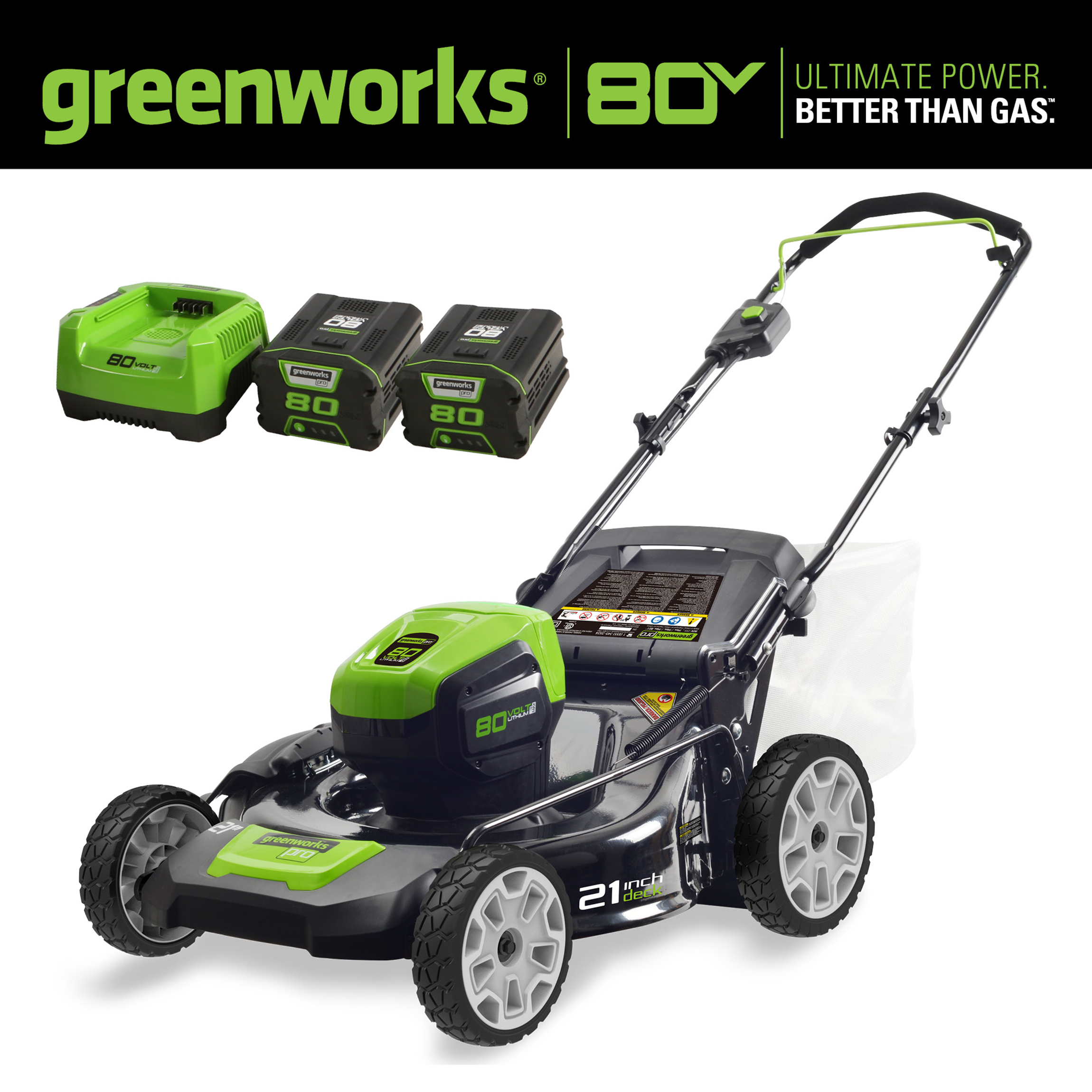 Greenworks 80V 21" Battery Powered Push Mower + (2) 2.0Ah Batteries & Rapid Charger - image 4 of 16