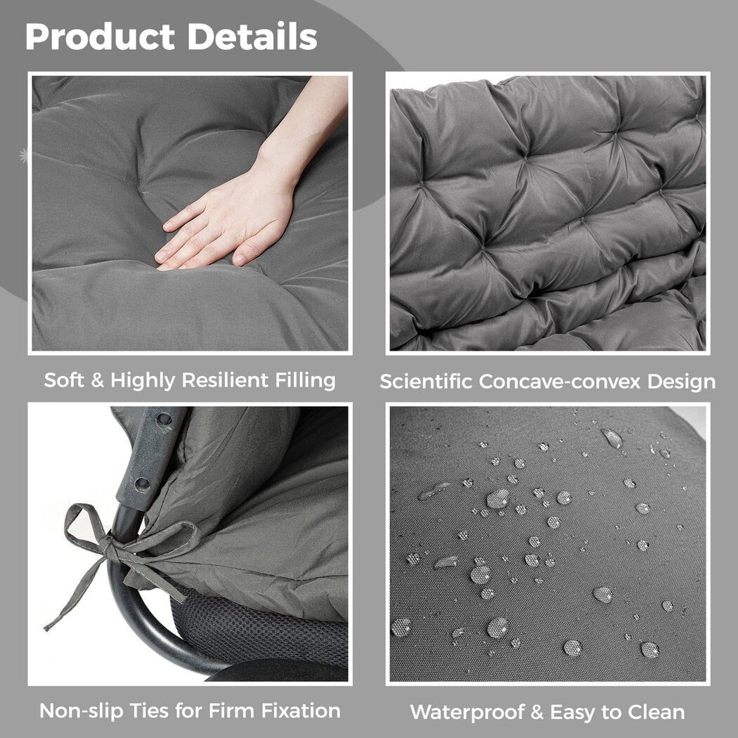 Hanging Chair Replacement Cushion, Outside Bench Cushion with Backrest, 2-3 Seater Cushion with 8 Ties for Outdoor Furniture, 59 x 39 x 4 Inches Porch Hanging Chair Cushion Garden Bench