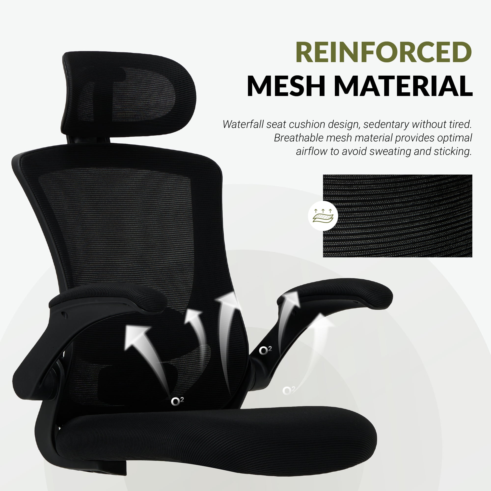 AFO High Back Ergonomic Office Chair, Adjustable Lumbar Support & Headrest Mesh Desk Chair with Flip-Up Arms, 275lbs Heavy Duty Metal Base Computer Task Chair for Home Office, Black