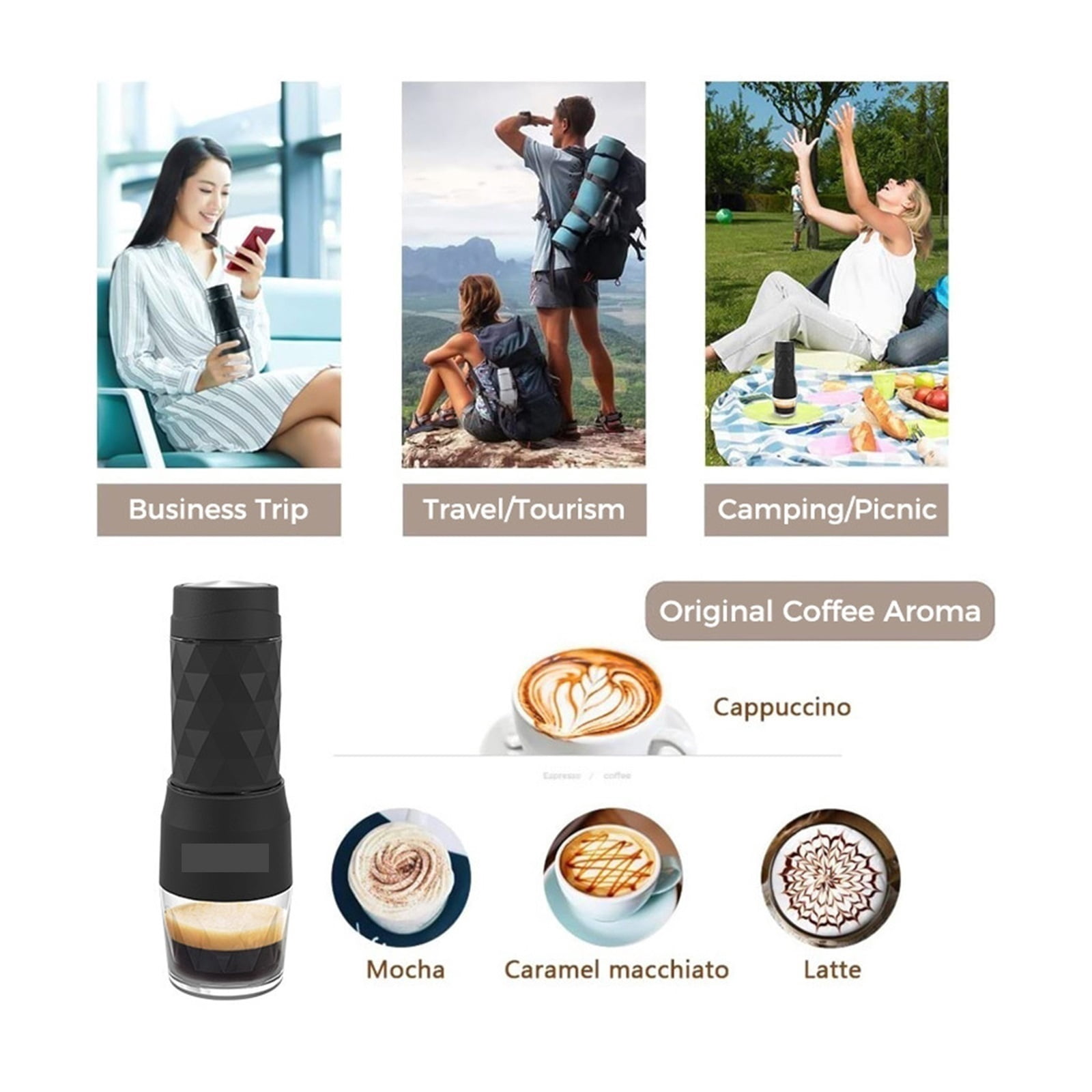 3 In1 Portable Coffee Machine Hot/Cold Water Manual Espresso Maker For Capsule & Ground Hand Press Brewer Home Travel ,Portable