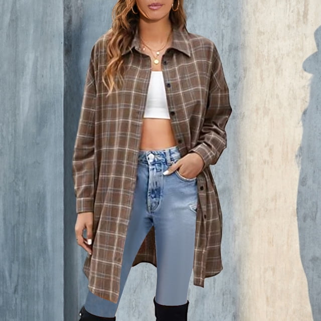Pntutb moda mujer entramado impresión abrigo invierno camisa manga larga prendas de vestir exteriores blusa liquidación Pntutb Pntutb-7627