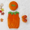 thumbnail image 4 of URMAGIC Baby Boy Girl Halloween Pumpkin Romper Bodysuit+Hat+Shoes 3PCS Outfit Costumes 0-3 Years, 4 of 12