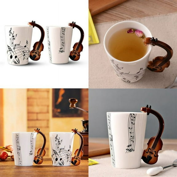 novelty Violin handle ceramic cup free spectrum coffee milk tea cup personality mug musical instrument gift cup