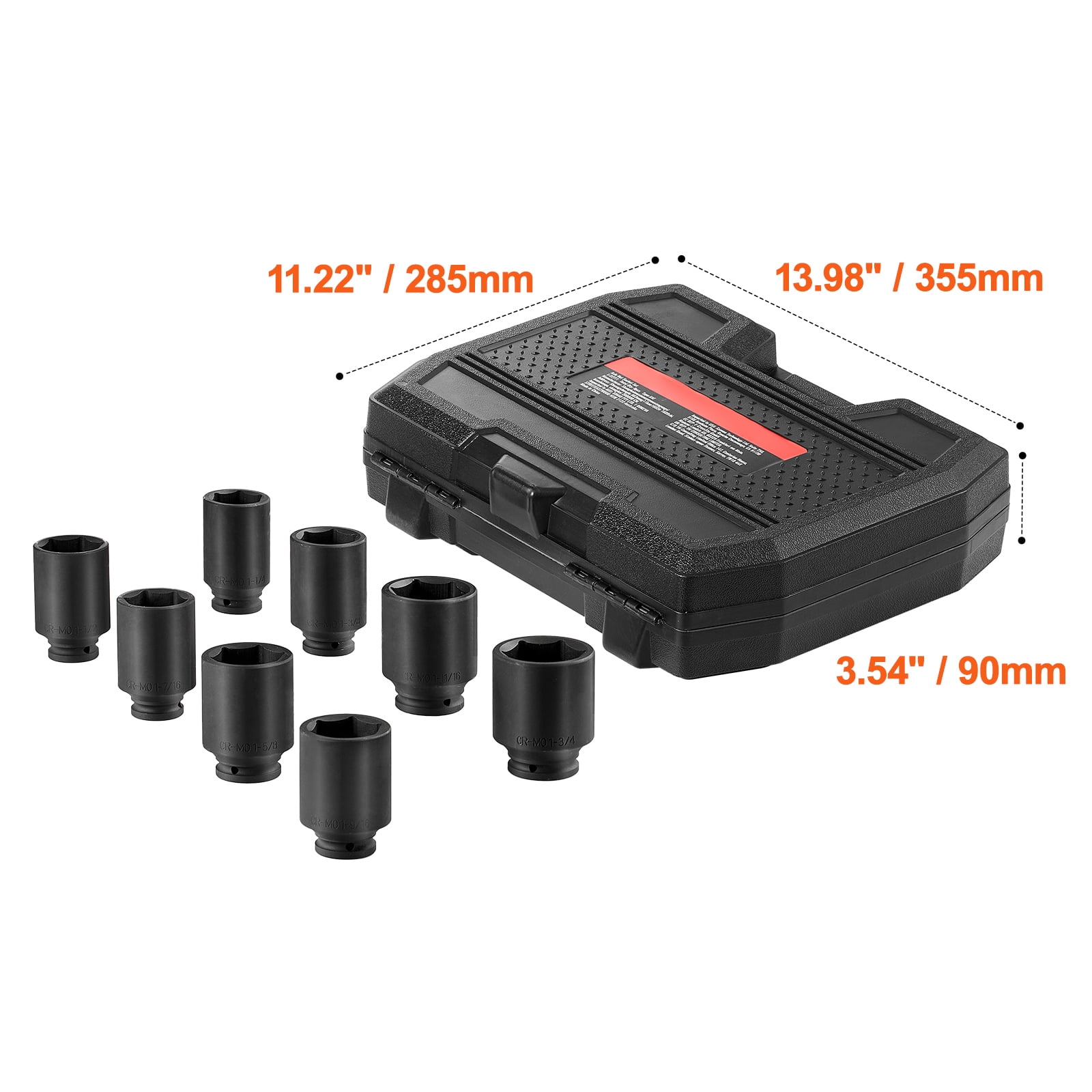 KFFKFF 8-Piece Axle Nut Impact Socket Set, 1/2" Drive Deep 6-Point SAE Spindle Nut Sockets, CR-MO Heat-Treated Large Socket Set with Storage Case, Ideal for Auto Repair and Axle Nut Installation